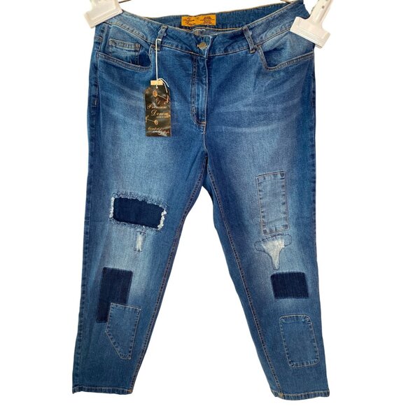 Premium Denim House Distressed Stretch Skinny Jeans Patchwork Legs Size 14 - Picture 2 of 11